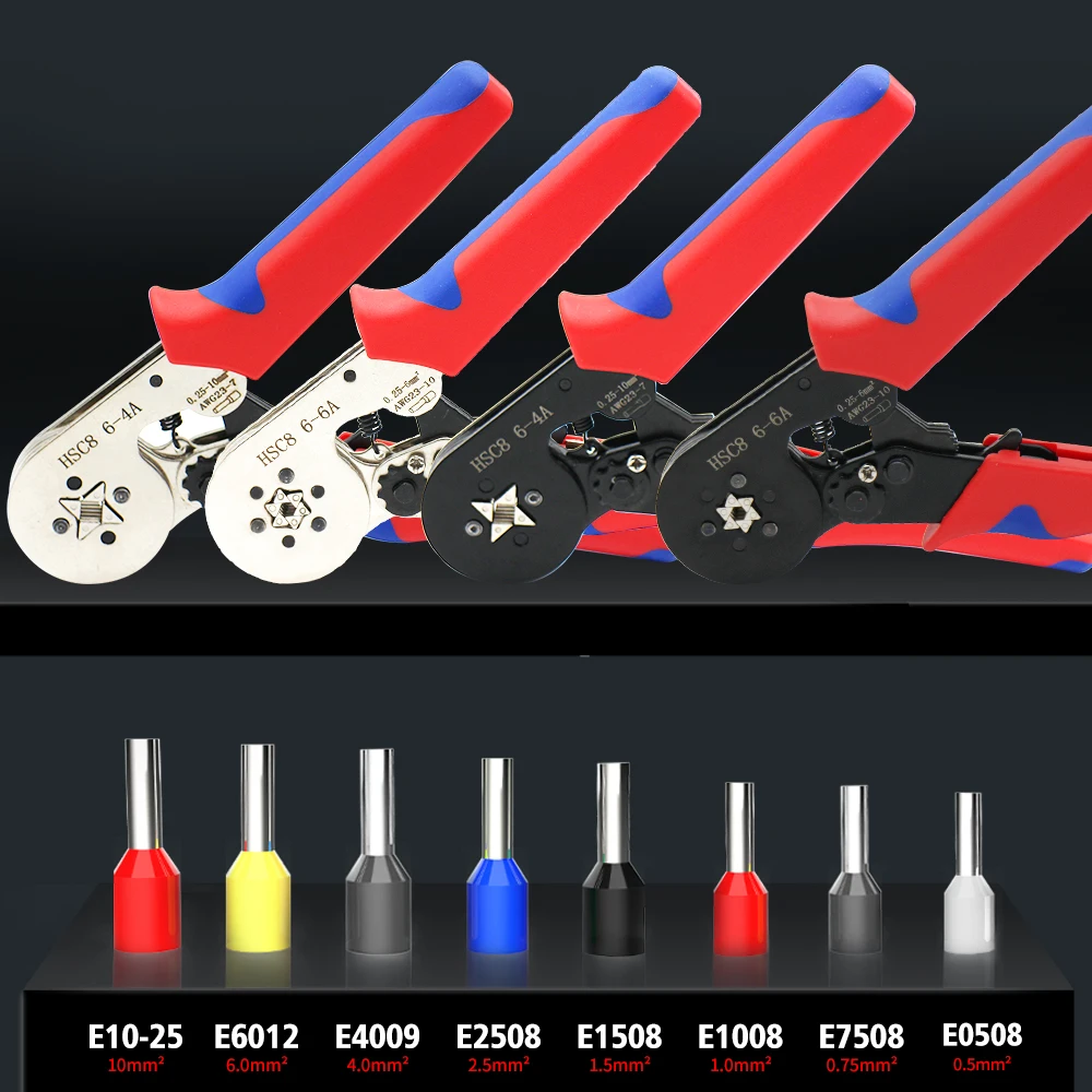Alicates de prensado de puntas, herramientas de prensado de terminales de tubo de alambre, reparación de manguitos de férula, HSC8 6-4/6-6