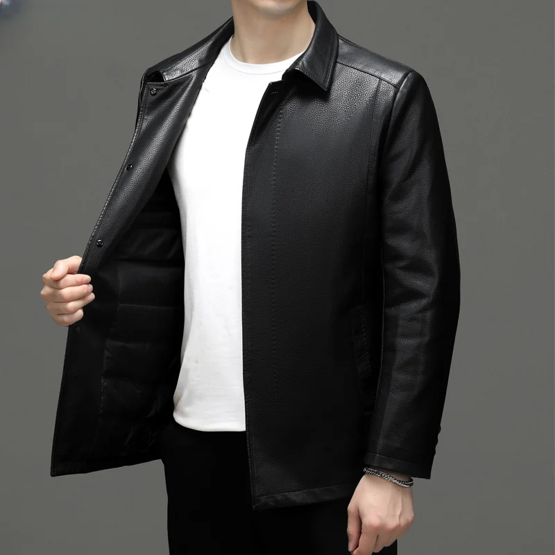 Genuine Leather Jacket Men Down Jackets for 2023 Autumn Winter Warm Casual Coats Single-breasted Male Chaquetas