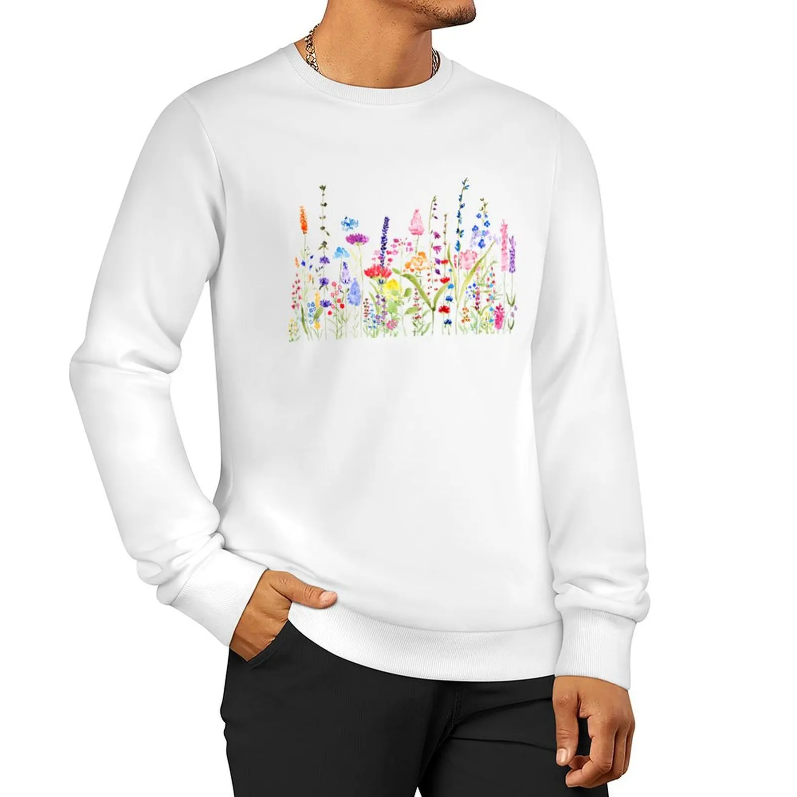 

hand painted colorful wild flower field Sweatshirt mens clothing blouse anime sweatshirt