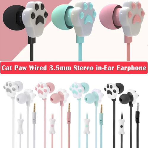 Imagen 1 del producto Auriculares con forma de Pata de Gato, intrauditivos estéreo de 3,5mm con micrófono, auriculares deportivos de moda con cable para teléfono inteligente, MP3, iPad, PC y música