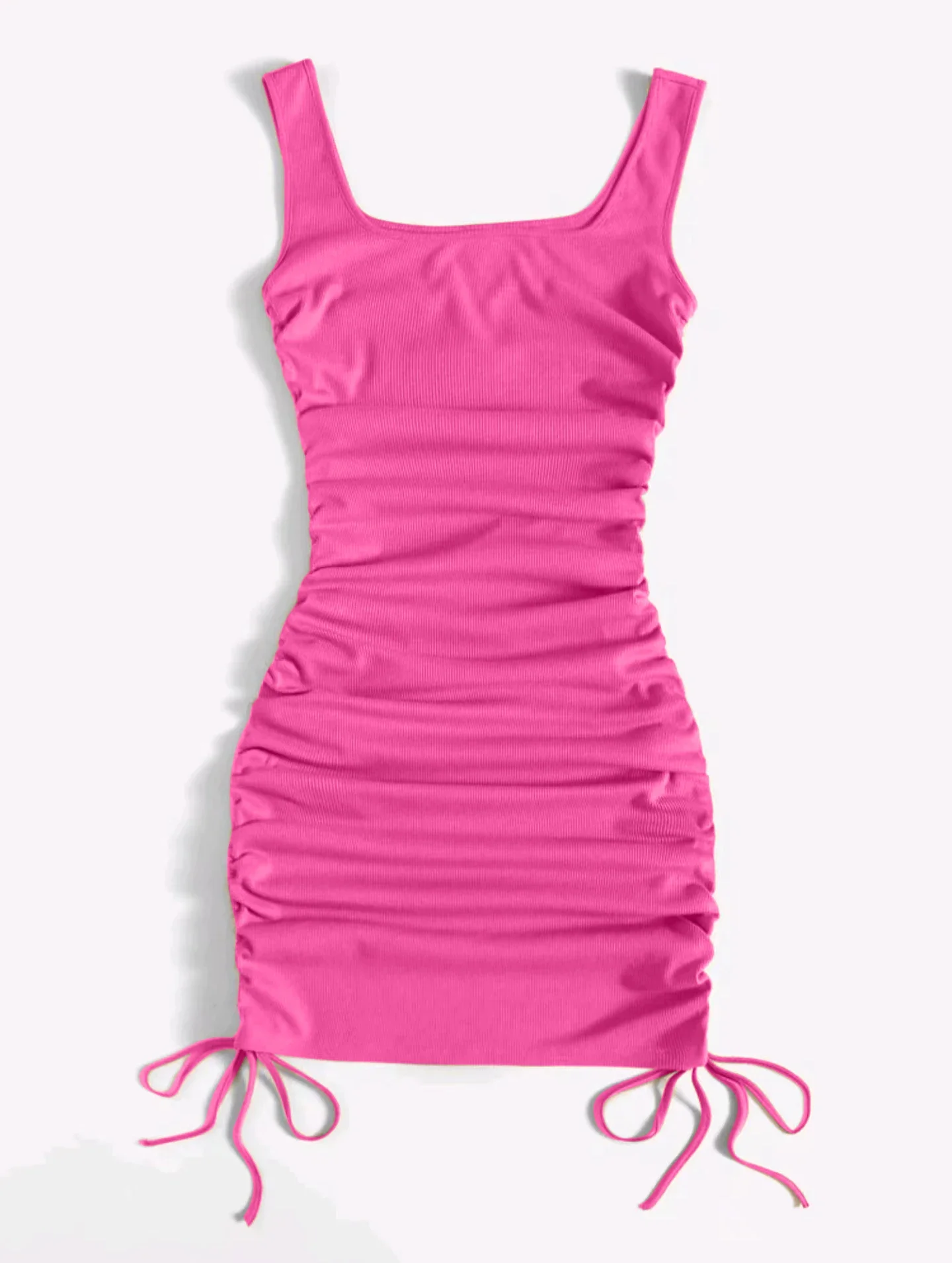 Sommerkleid mit gerippter Weste und Kordelzug, plissiert, enger, elastischer Hüftrock