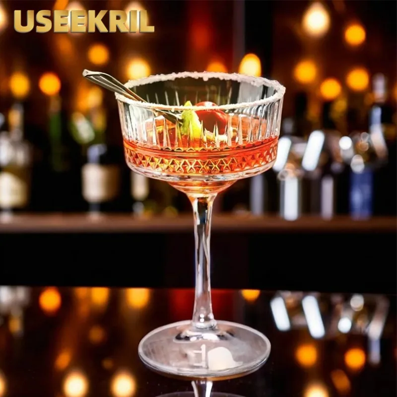 Engraved Champagne Glass Cup Alicia High-foot Cocktail Glasses Cups Classical Wide Mouth Martini Glasses Cup Bar Kitchen Tools