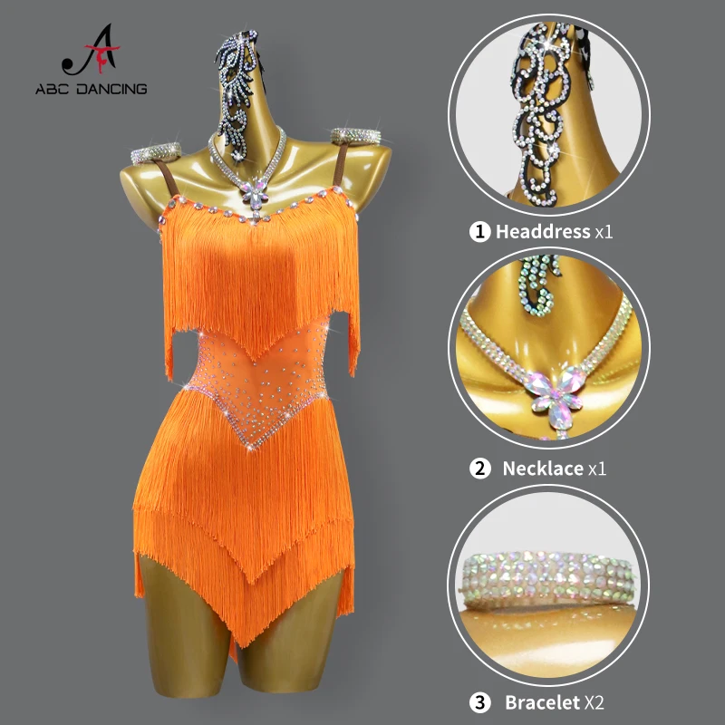 2024 Women's Latin Dance Dress Competition Prom Costume Girl Ball Skirt Practice Tassel Clothing Line Dancewear Top Stage Outfit