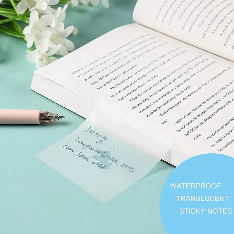 12 Packs 600 Sheets Transparent Sticky Notes, Clear Sticky Notes Waterproof Self-Stick Notes For Annotating