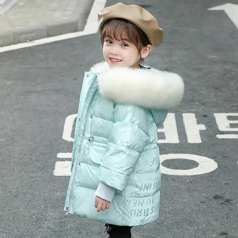 

2024 Winter Jacket For Girls Kids Parka Overcoat Thick Hooded Fur Collar Down Coats Warm Children's Clothes Outerwear 3-8Y TZ437