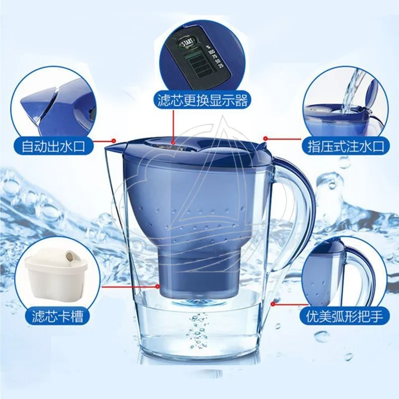 Household Water Filter Pitcher with 12pcs Activated Filters Kitchen Tap Water Purifier for Daily Drinking