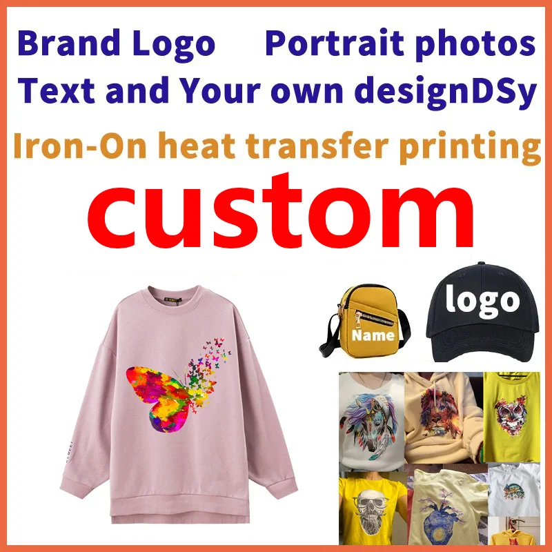 DIY Custom Brand Logo or Picture Stickers On Clothes Iron-On Transfers For Clothing TShirt Heat Transfer Colorful Patch Washable