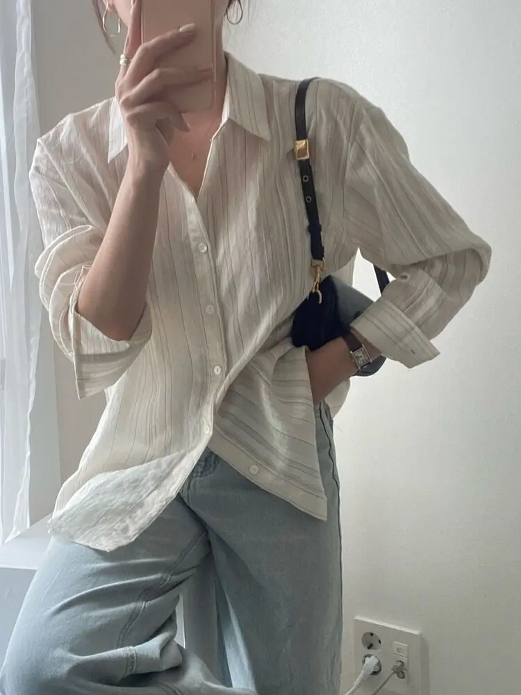 

Ele Slimming Long Sve irt for Women Chic Single Button Faionable Top Quali Material Brand New Summer Sle