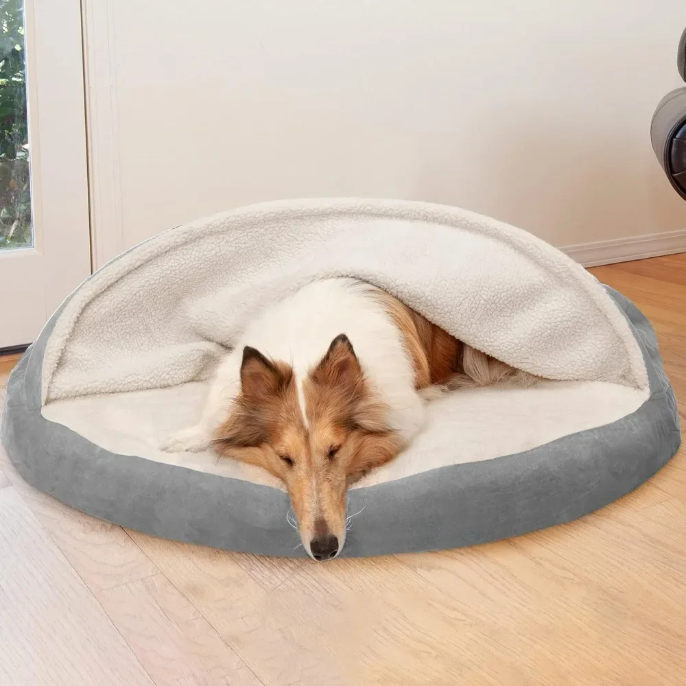 

44" Dog Bed with Removable Washable Cover, for Dogs Up To 80 Lbs, Sherpa & Suede Snuggery, Large Round Orthopedic Dog Bed