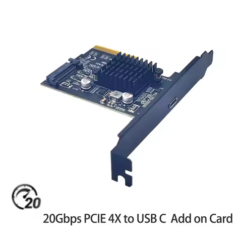 USB 3.2 GEN2x2 20Gbps PCIE Card 1 Port TYPE-C PCI Express 3.0 X4 to TYPE C Expansion Adapter PCI-E USBC SATA Power Card for PC