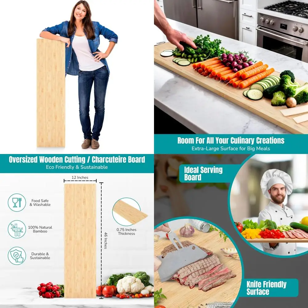 

Large Bamboo Cutting Board 46x12 Inches - Ideal for Kitchen Use, Charcuterie Boards, Cheese Platters, and Entertaining Parties