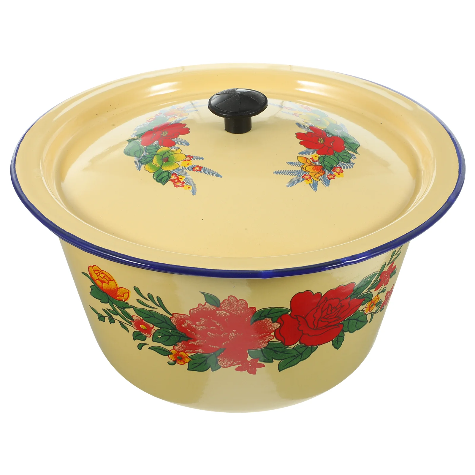 

Retro Washing Basin Enamel Basin with Cover Enamel Soup Basin Vintage Enamel Bowl cold meat storage for fridge