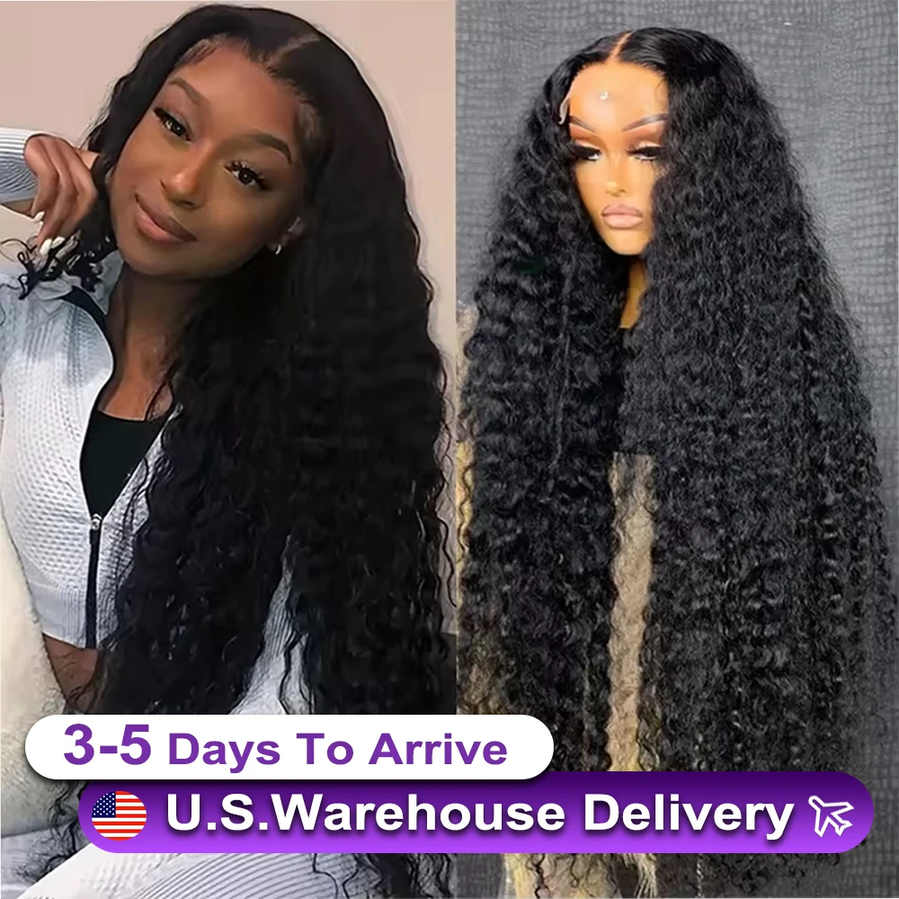

250 Density HD 13X6 Transparent Deep Water Wave Curly Human Hair Lace Frontal Wig 30 34 Inch 13X4 Lace Front Human Hair Wigs