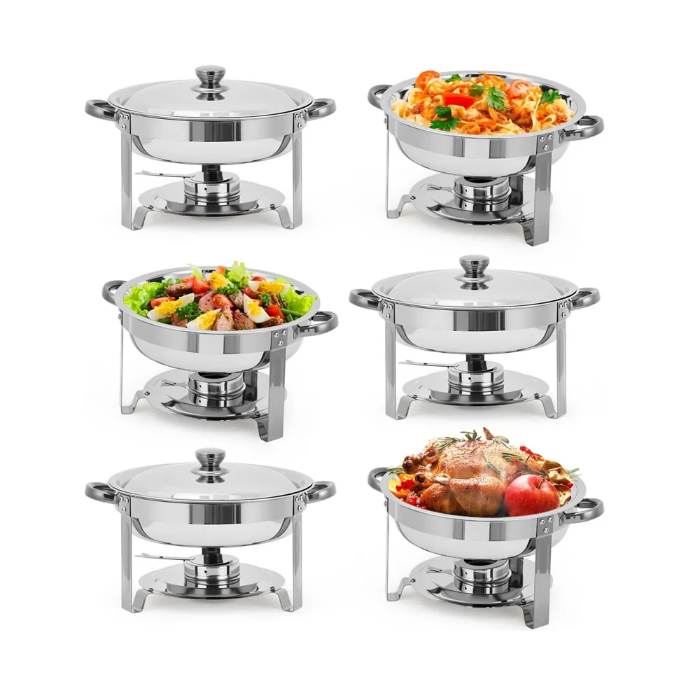 

5 Qt Round Chafing Dish Stainless Steel Chafers For Catering Buffet Servers Food Warmer Set With Water Pans Fuel Holders
