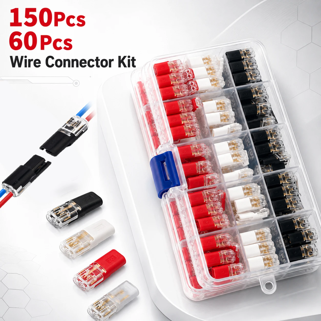 60/150PCS  2 Pin No Strip Double Wire Plug Connector Locking Buckle Quick Disconnect 18-22AWG for LED Car Audio Home Wiring