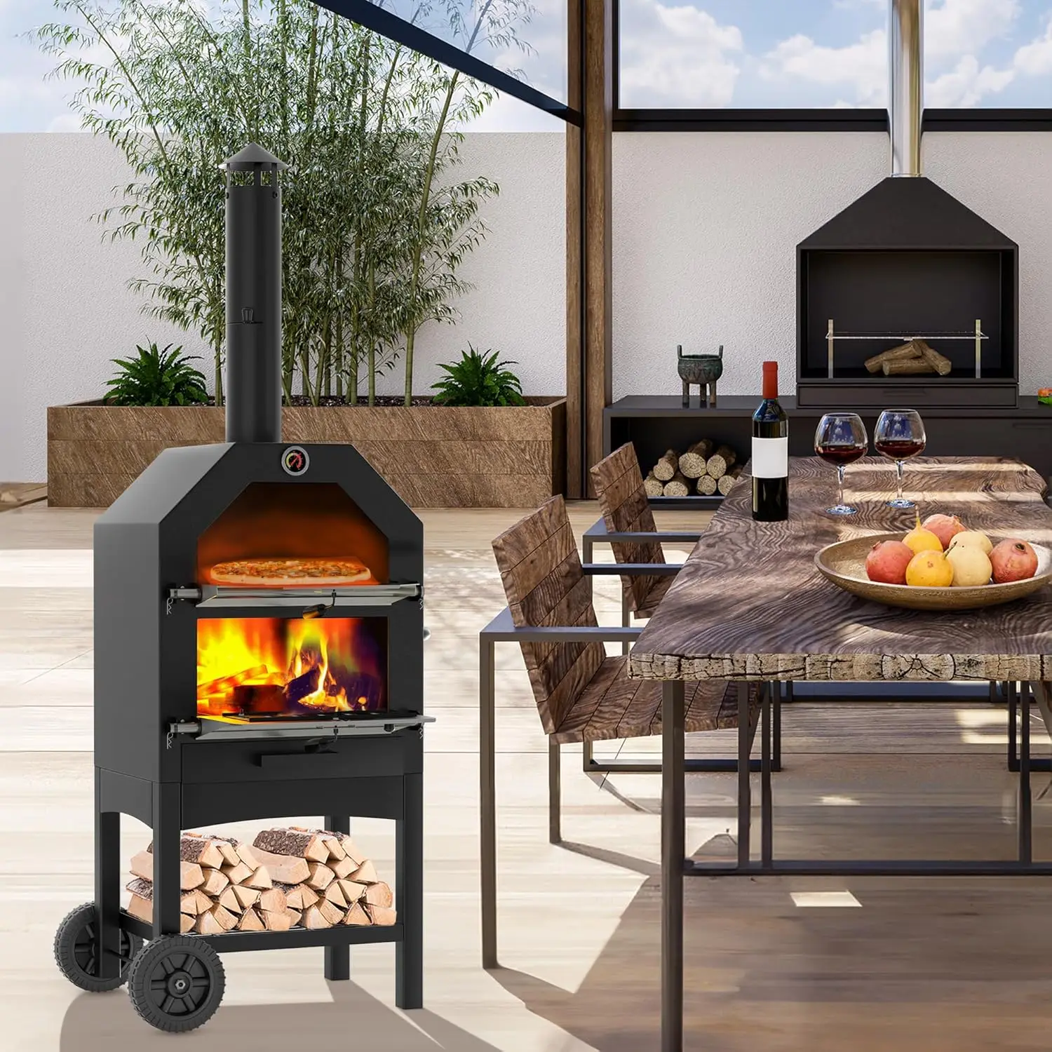 Pizza Oven Outdoor, Bundle Wood Fired Pizza Oven, 280 sq. in. Grill Area with 12