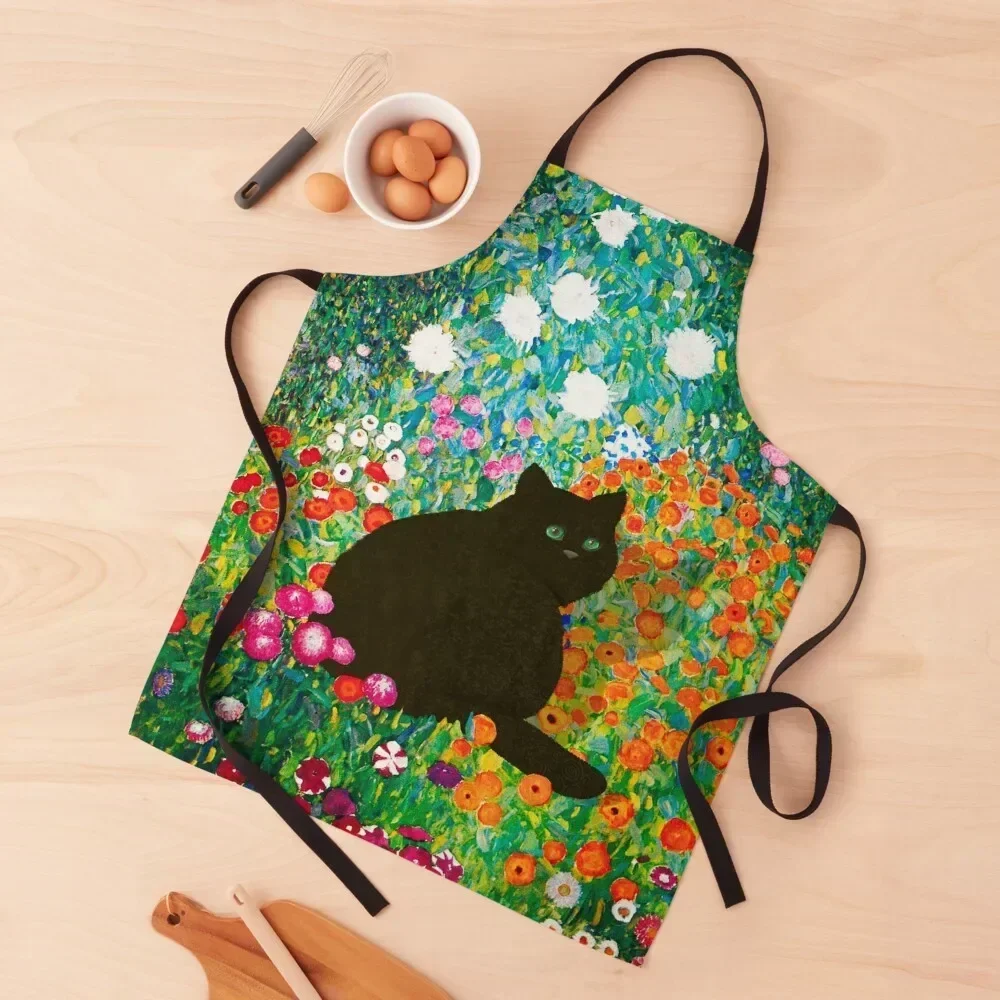 

Gustav Klimt Cat ,Klimt Garden Cat , Funny Cat mom gift, Black Art Apron Women Kitchen For Girl Waiter Uniforms Apron
