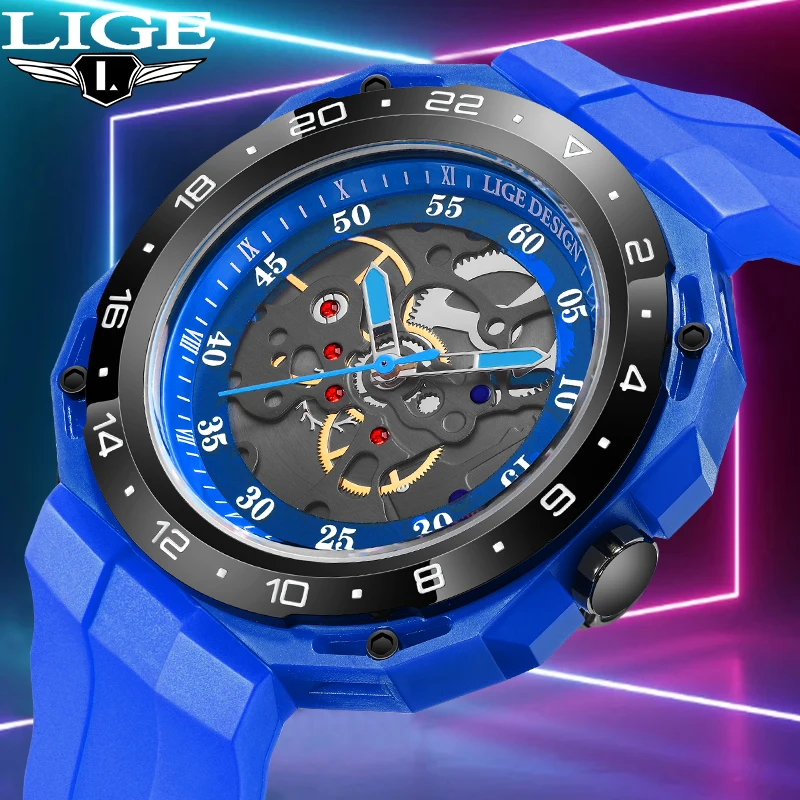 LIGE 新ファッションカジュアルスポーツクォーツマン腕時計クリエイティブミリタリーウォッチ男性用 50 メートル防水シリコーンギア時計腕時計