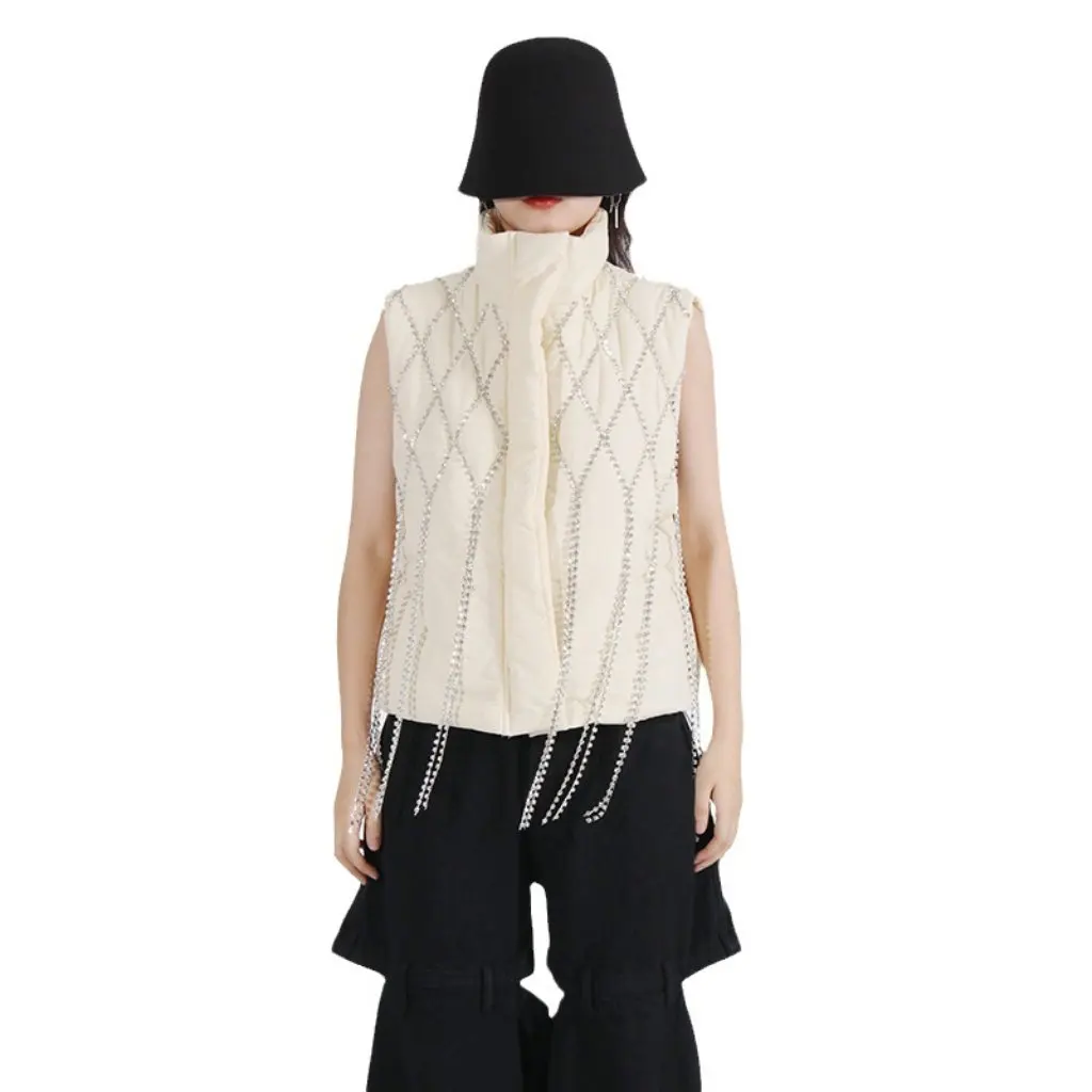 

Women's Handmade Diamond Design Cotton Vest Sleeveless Top Light Luxury French Style Loose Slim Fit Autumn Winter Fashion