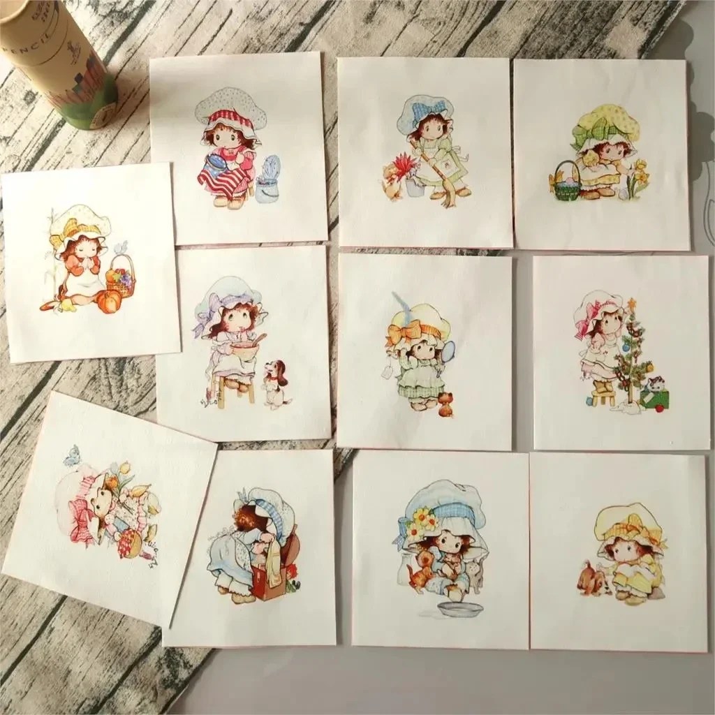 Cute Rural Girls Printed Painting Hand Dyed Cotton Fabric For Sewing DIY Patchwork Hand Embroidery Quilt Bag