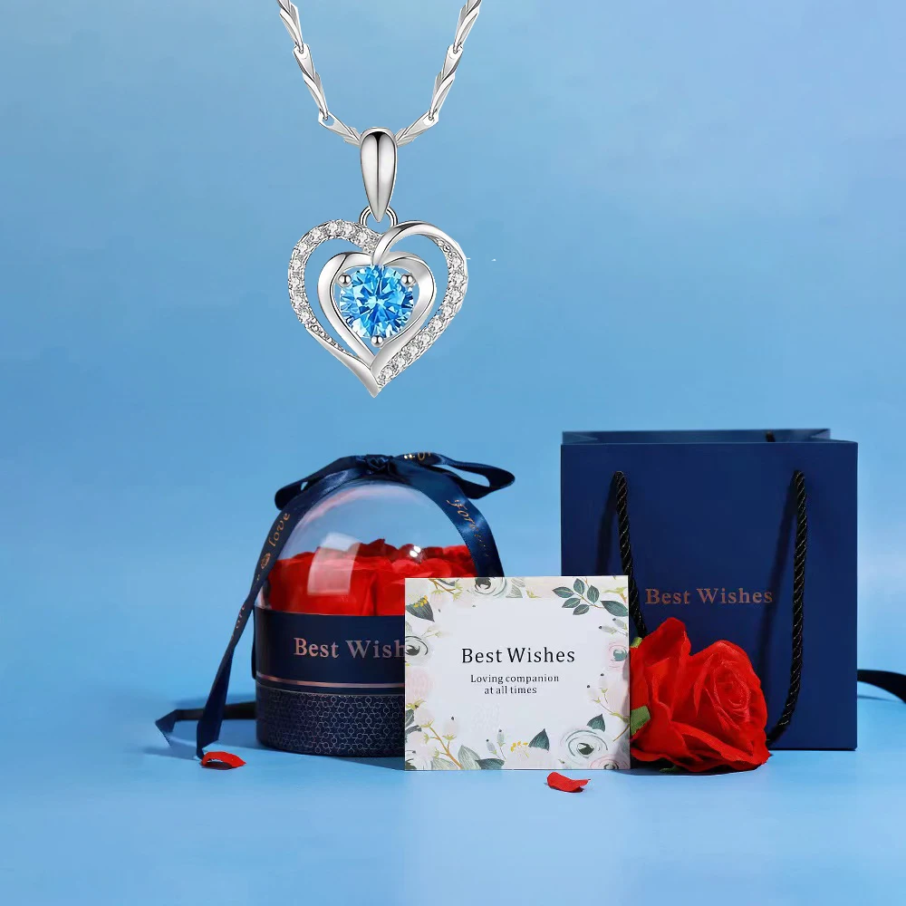 Heart Pendant Necklaces With Luxury Rose Flower Gift Box For Girlfriend 2024 New Birthday Party Gifts Romantic Jewelry