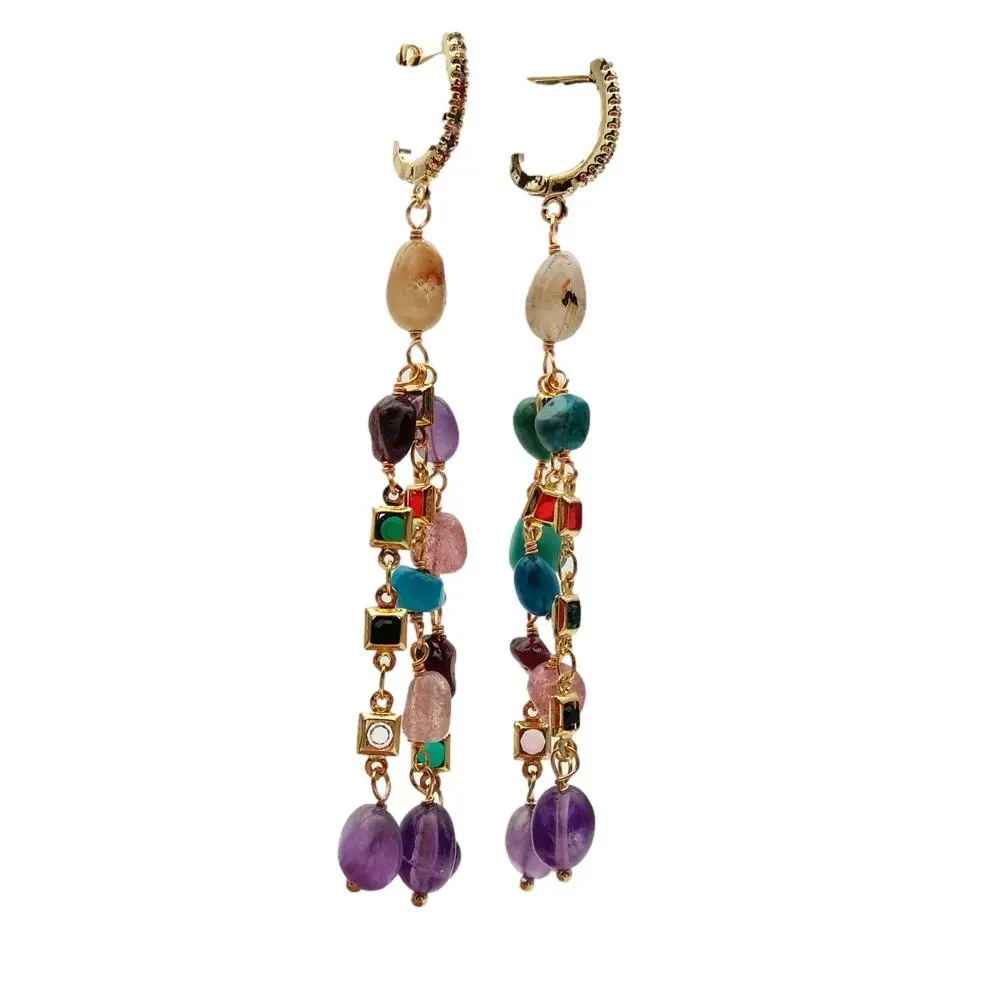 Y·YING Multi Color Gemstone Dangle Earrings Cz Pave Lever Back Girlfriend Women Gifts