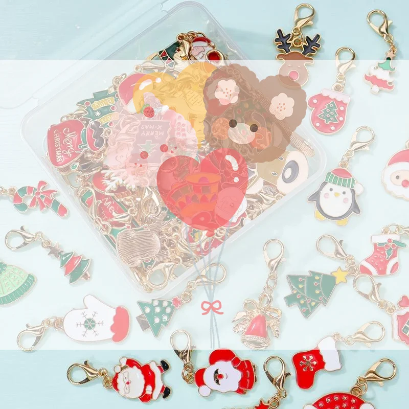 10/20/30Pcs Mixed Christmas Theme Keychains Clip-on Pendant Xmas DIY Making Pendants Necklaces Earrings Bracelets Handmade