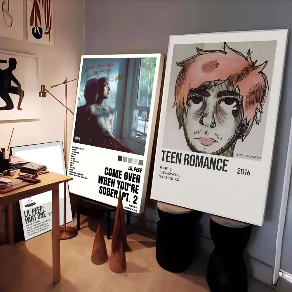 مغني الراب L-Lil Peep ألبوم اللوحة الخط قماش HD جدار ديكور فني ملصق داخلي لتزيين غرفة المنزل