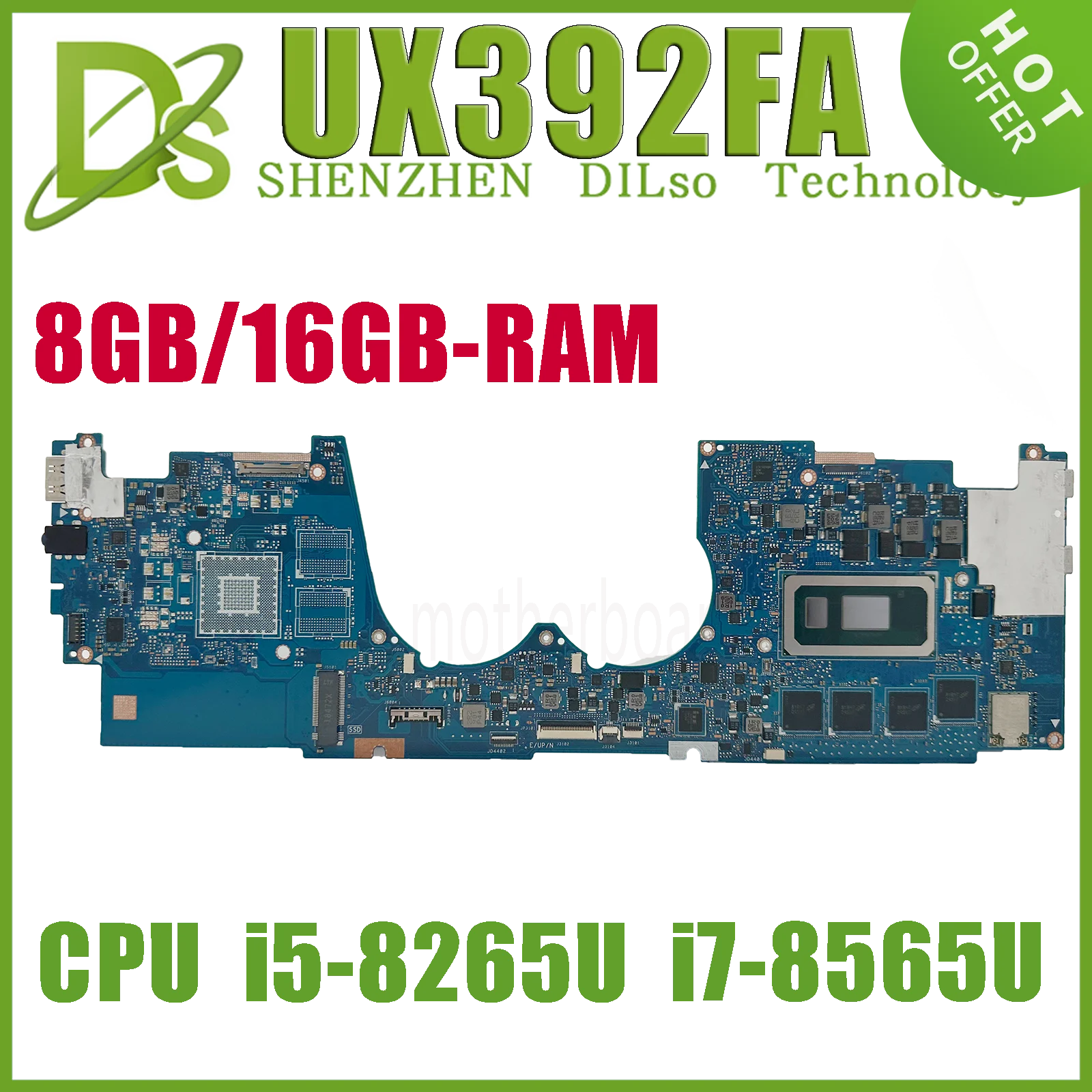 KEFU UX392FN Notebook Mainboard For ASUS ZenBook S13 UX392FA UX392 Laptop Motherboard With i5-8265U i7-8565U 8GB/16GB RAM MX150