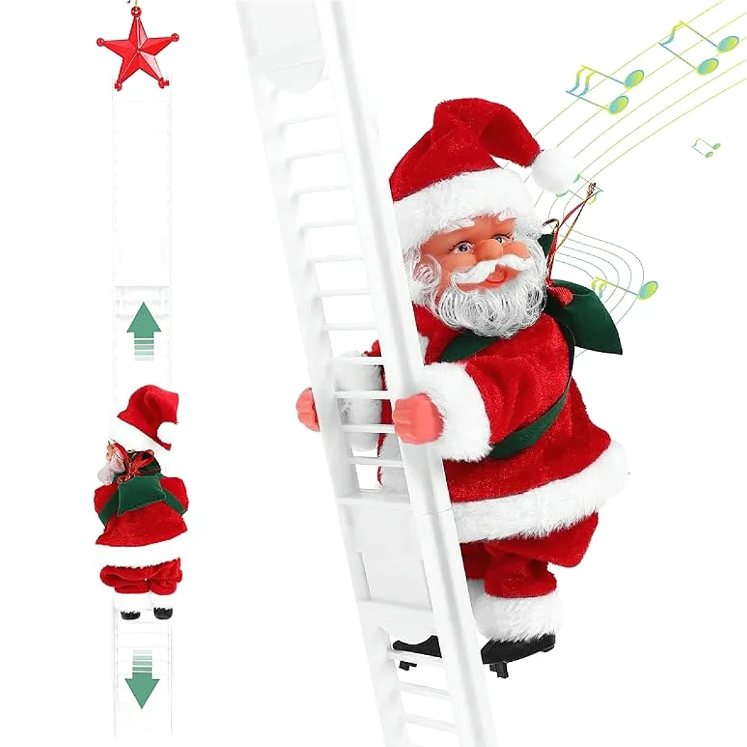 Electric Santa Claus Climbing Ladder Toy with Music, Climbs Up and Down, Christmas Tree celebrate Decorations for a Festive gift