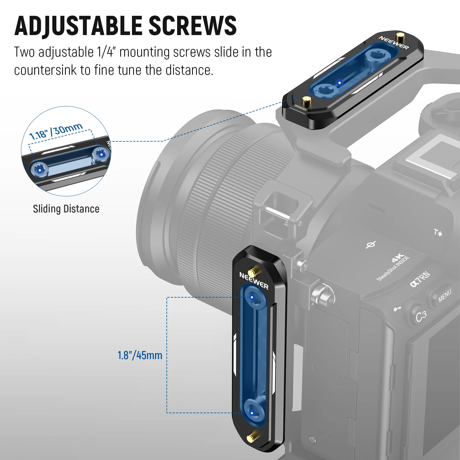 Neewer-ミニnatoレールセット、2パック、2.4 "、60mm、3" 、75mm、qr natoレール、安全ピン付き、natoクランプ用1/4 "ネジ、トップハンドルサイド