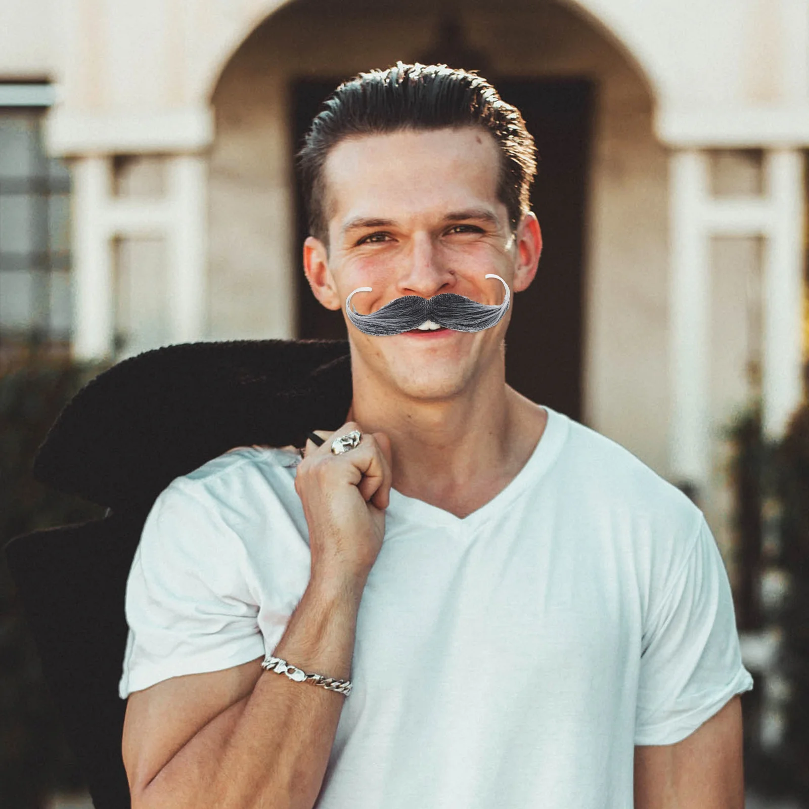 2 pçs realista barba falsa simulado bigode ajustável adulto cosplay festa decoração realista acessórios masculinos material seguro