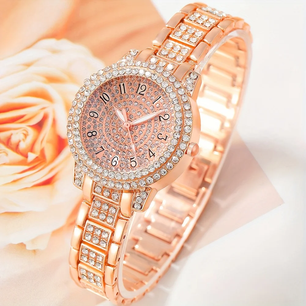 

Rhinestone Quartz Watches Alloy Strap Alloy Pointer Alloy Dial Fashionable Watches For Women Men Gifts For Eid