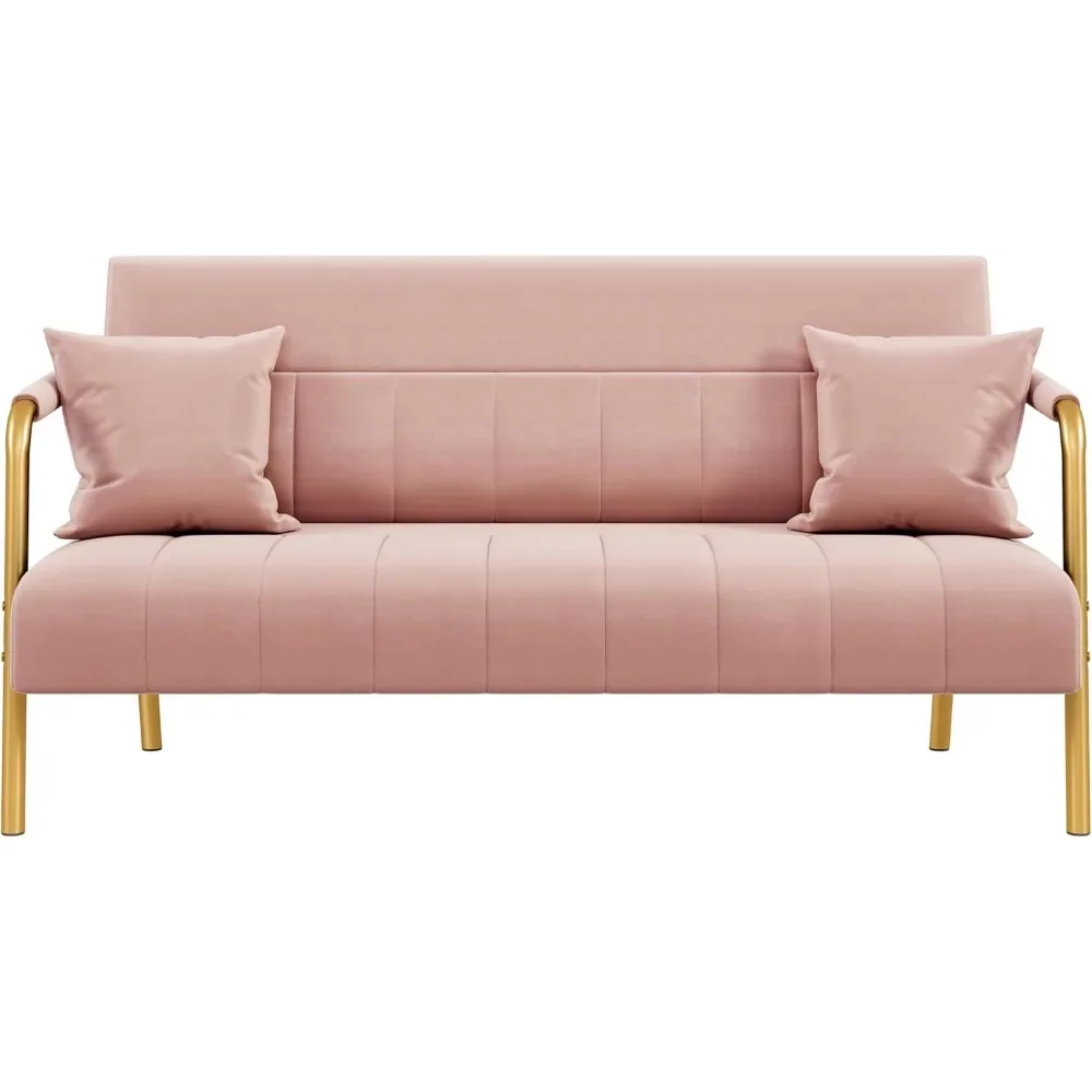 

56.5" W Modern Sofa Small Sofa Luxurious Velvet Fabric Couch with Gold-Tone Metal Arms and Legs