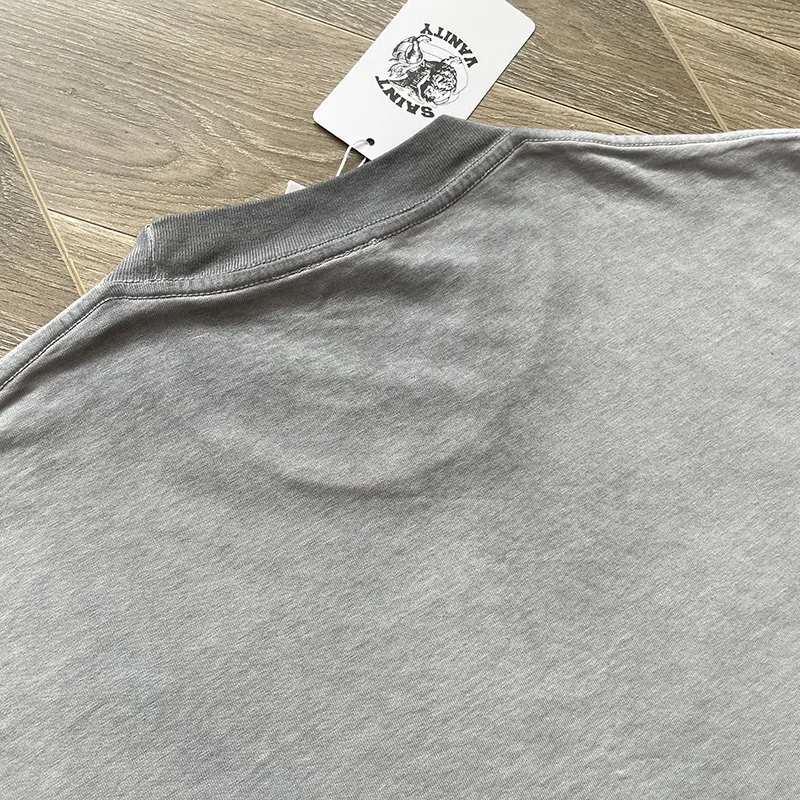 25ss New Hip Hop SAINT Tshirt Retro Art Thorn Pattern Printed Fashion Wash Thick Cotton Men's Women's Short Sleeved T-shirt