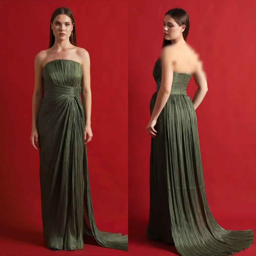 

Вечернее платье по индивидуальному заказу, плиссированные бисером, длинные платья без бретелек, элегантные вечерние, свадебные, классические на заказ