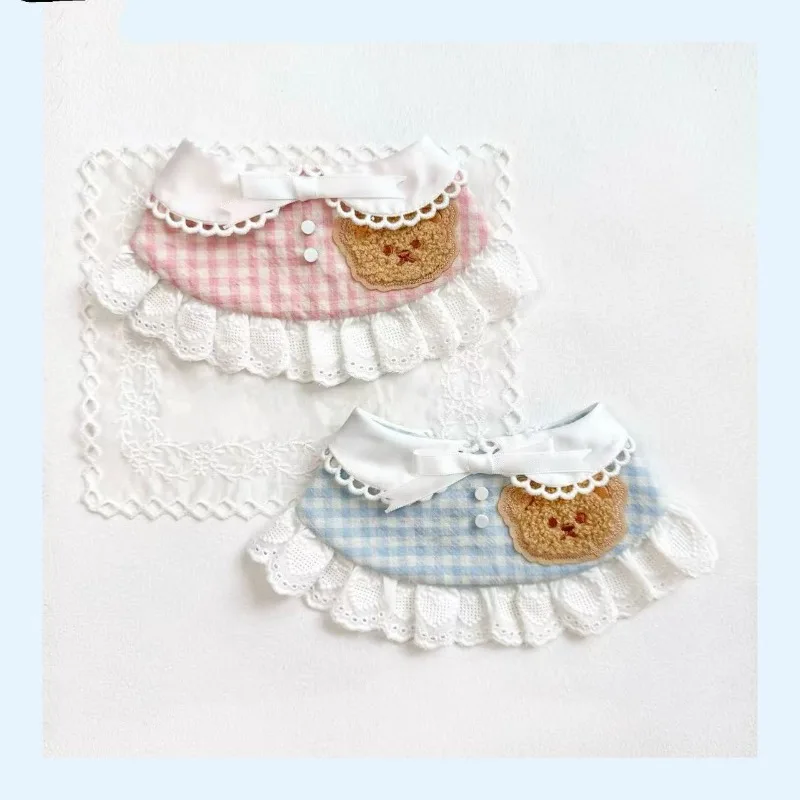 Pet Spring Plaid Cute Bib Pet Lace Teddy Bear Drool Towel Handmade Scarf Decoration Collar Dog Accessories for Small Dogs