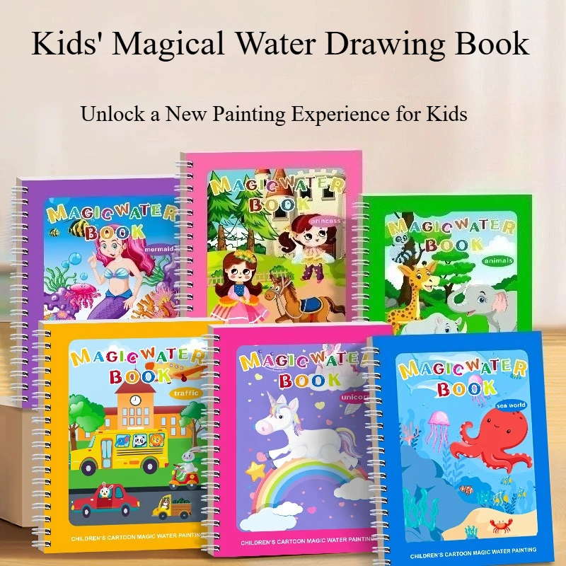 Wasserzeichnungsbuch für Kinder – wasseraktiviertes Malbuch (Englisch), pädagogisches, sicheres Spielzeug für Babys, wiederverwendbare Lernbildung