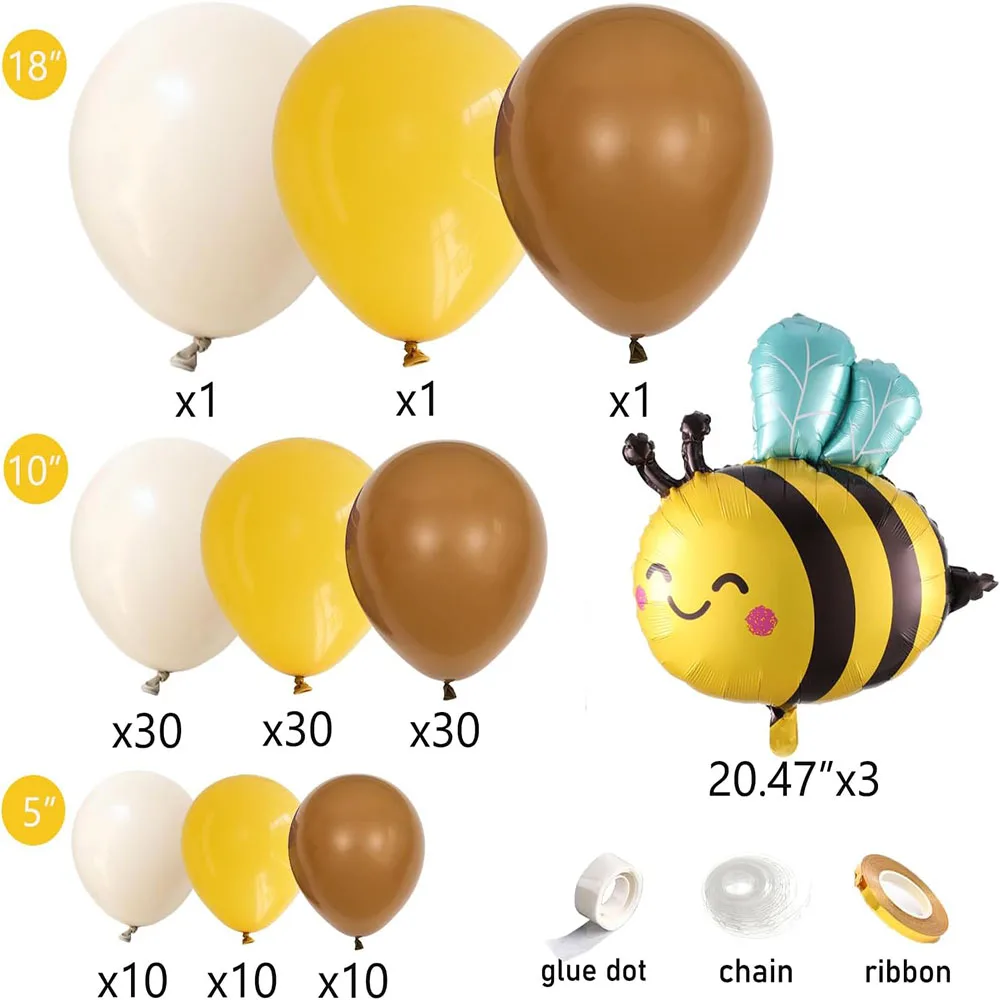 Bee Balloon Arch Set Mustard Yellow Sand White Brown Bee Balloon Suitable for Bee Shower Party Decoration, Gender Reveal Mom Bee Party Autumn