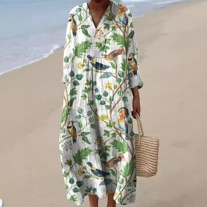 

Новинка 2025, цифровой принт, длинный све, широкий V-Ne Dr, трансграничная независимая станция, осенний новый Sle Maxi Dr