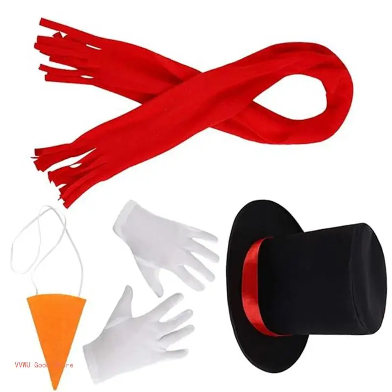 Snowman Costume Black Hat Kids Snowmen Fashion Black Hat Scarf White Gloves Christmas Party Cosplay Costume Set