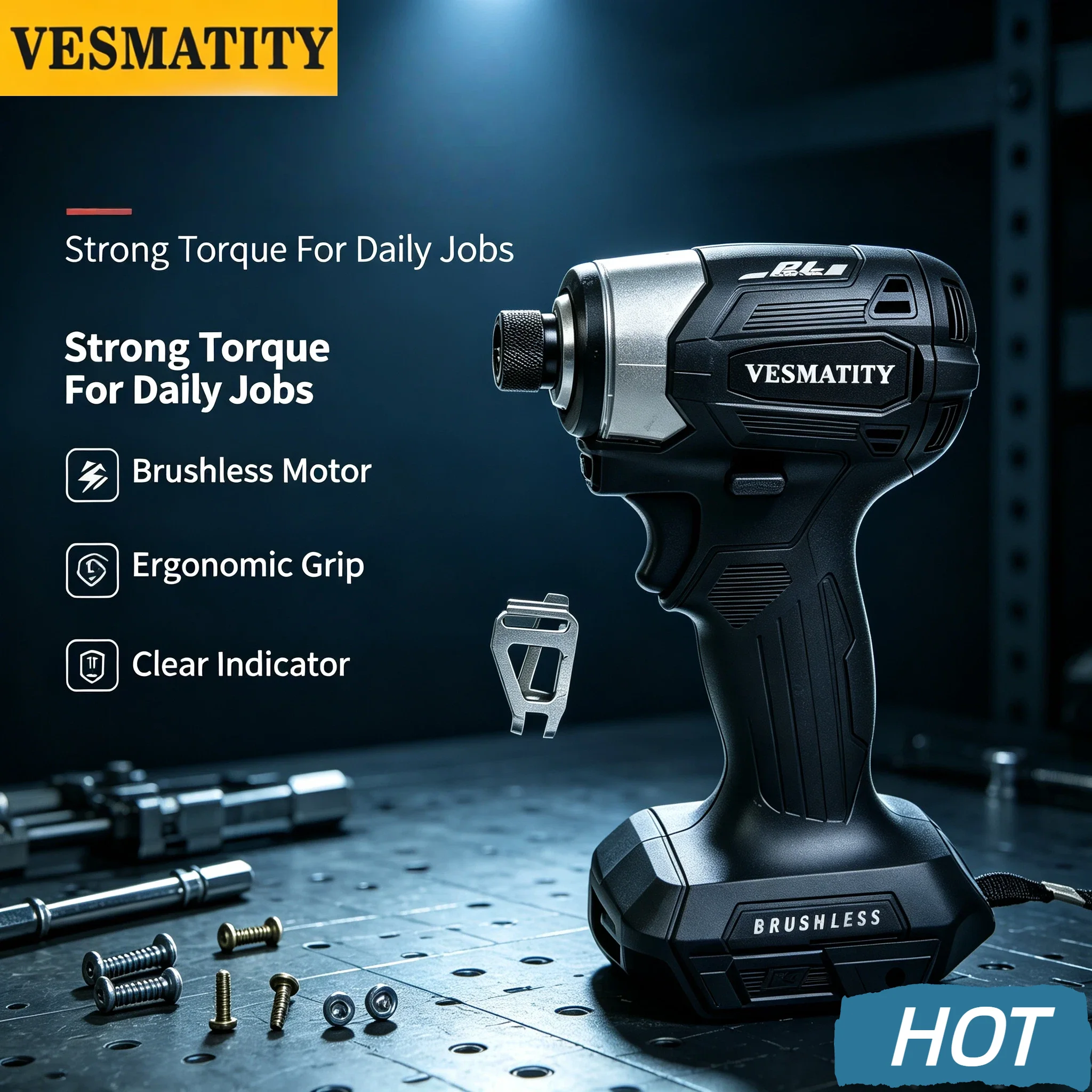 Vesmatity Cordless Brushless Impact Driver 1800RPM 180Nm Wood Bolt Electric Drill T-Mode 18V20V Battery Heavy Duty DTD173 Pro
