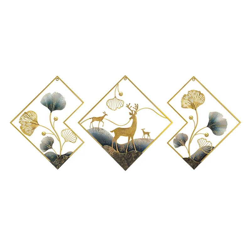 New arrival 3pcs large luxury gold deer wall decor metal wall art for lobby