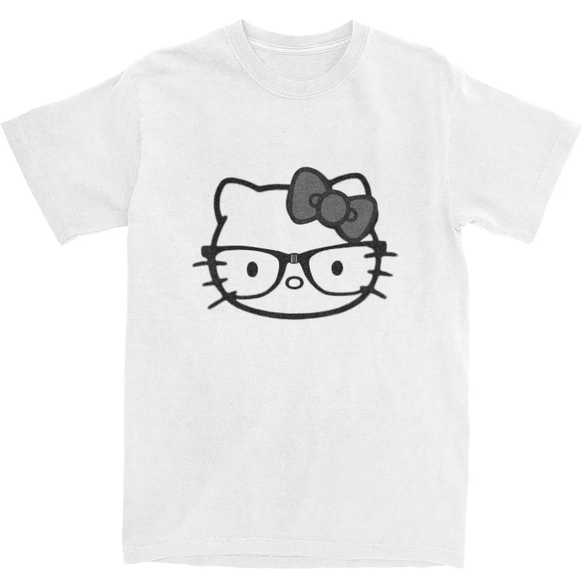 Men Hello Kitty Head Glasses T-Shirts Cotton Tops Basic Short-Sleeve T Shirt O Neck Hip Hop Casual Tee Shirt Plus Size 5XL 6XL