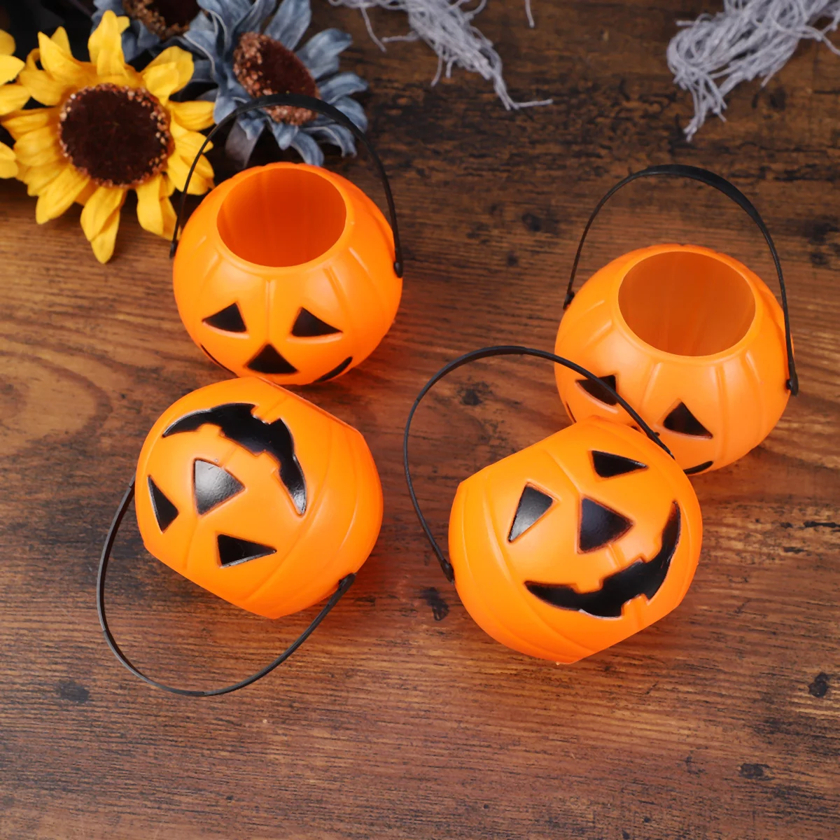 6 Pcs Halloween Tombstones Ghost Decor Candy Barrel Bag Bucket for Pumpkin Pail Trick Treat