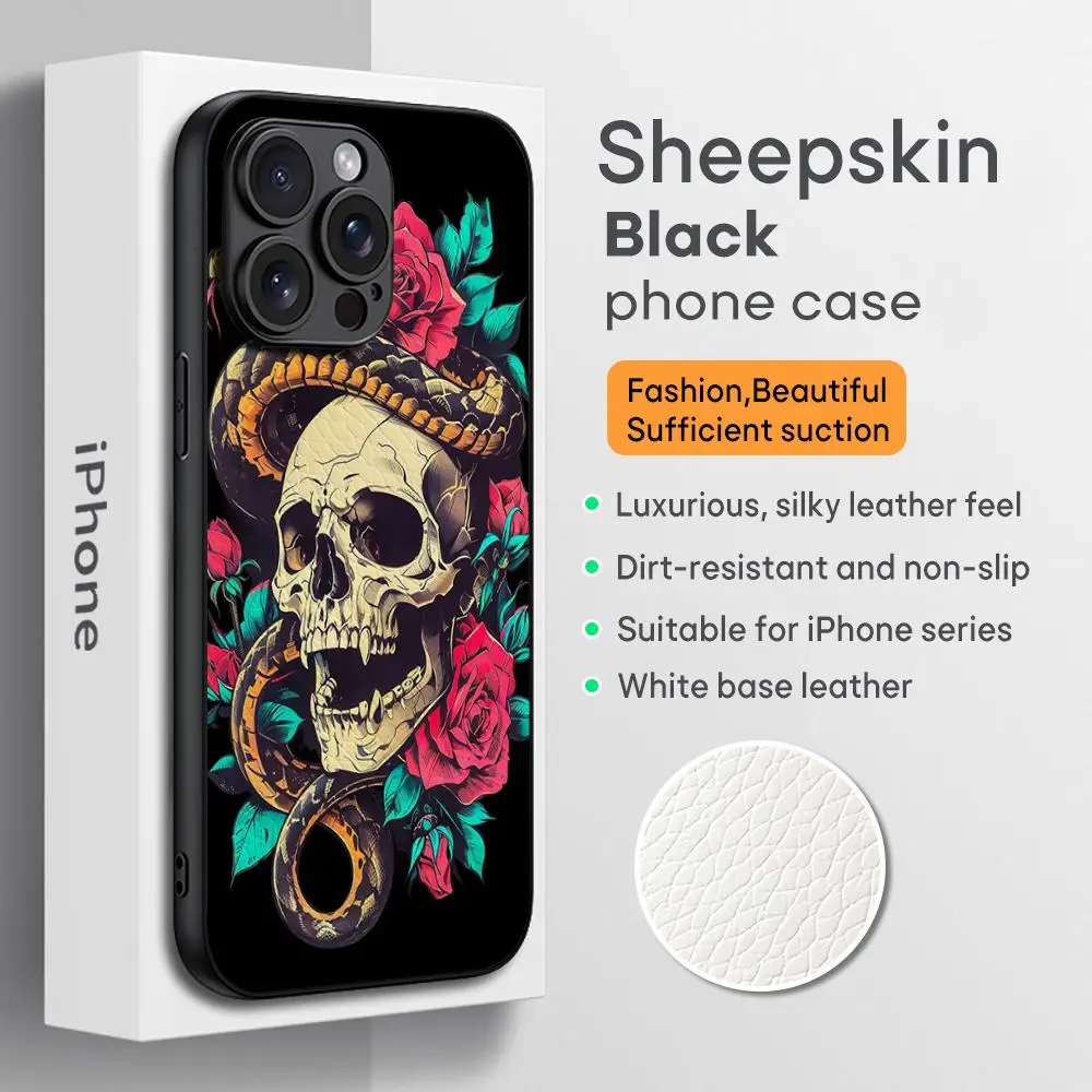 American skull retro fashion design Phone Case For iPhone 16 15 14 13 12 11 Plus Pro Max Limited Black hard case Sheepskin