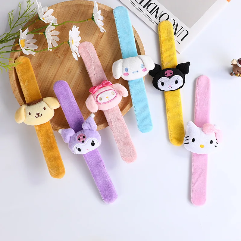 Kawaii Sanrio Plush Slap Snap Wrap Wristband Hand Ring Cartoon My Melody Kuromi Doll Clapping Ring Party Bracelet Girl Gift