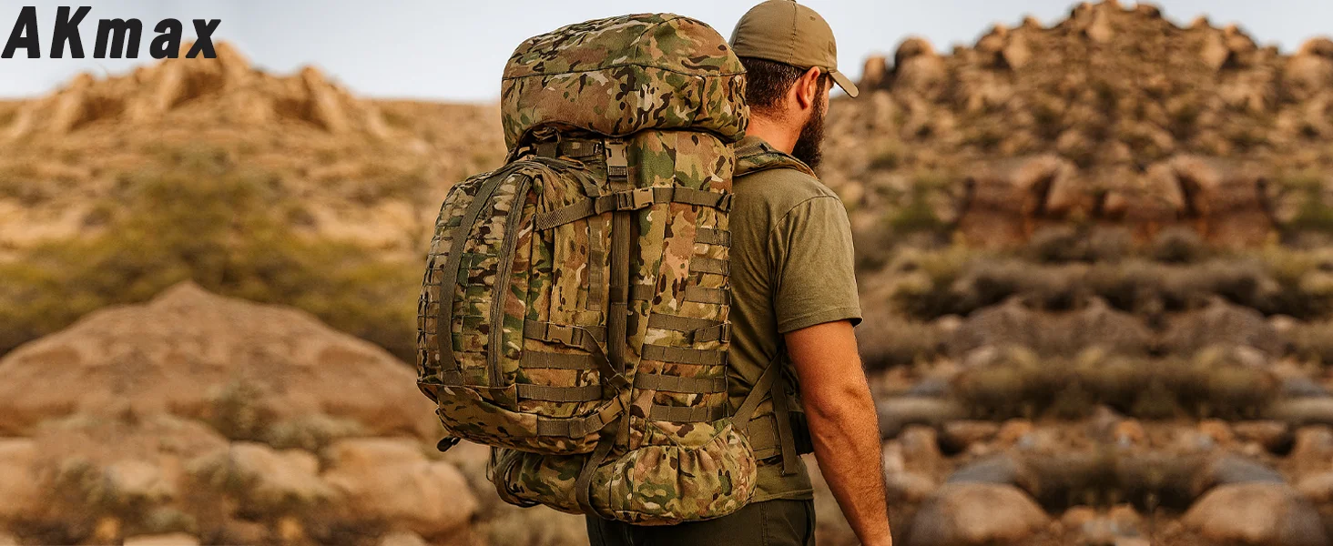 Military ILBE Laser Cut Tactical Backpack 1000D Waterproof With Hydration Pack & Radio Pouch 120L Capacity Camo