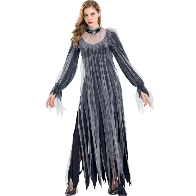 Women's Halloween Scary Costume Gothic Ghost Bride Vampire Demon Dress for Haunted House Carnival Party Performance Festive