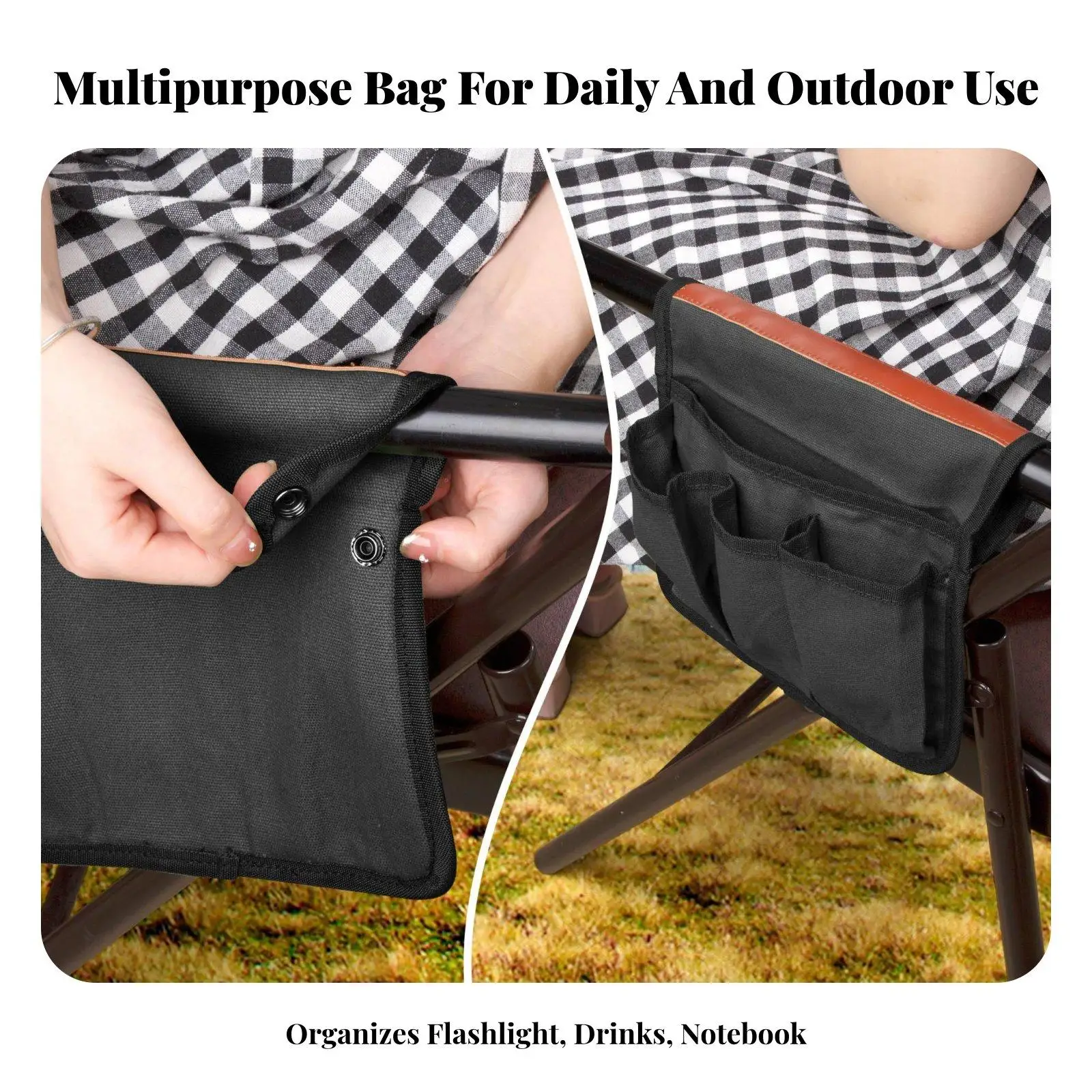 Chair Armrest Storage Bag Water Bottle Holder Camping Chair Side Pockets Large